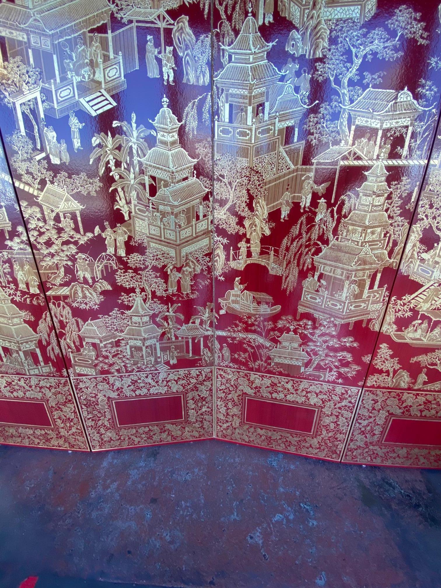 Late 20th Century Chinoiserie Four-Panel Screen, USA, 1980s