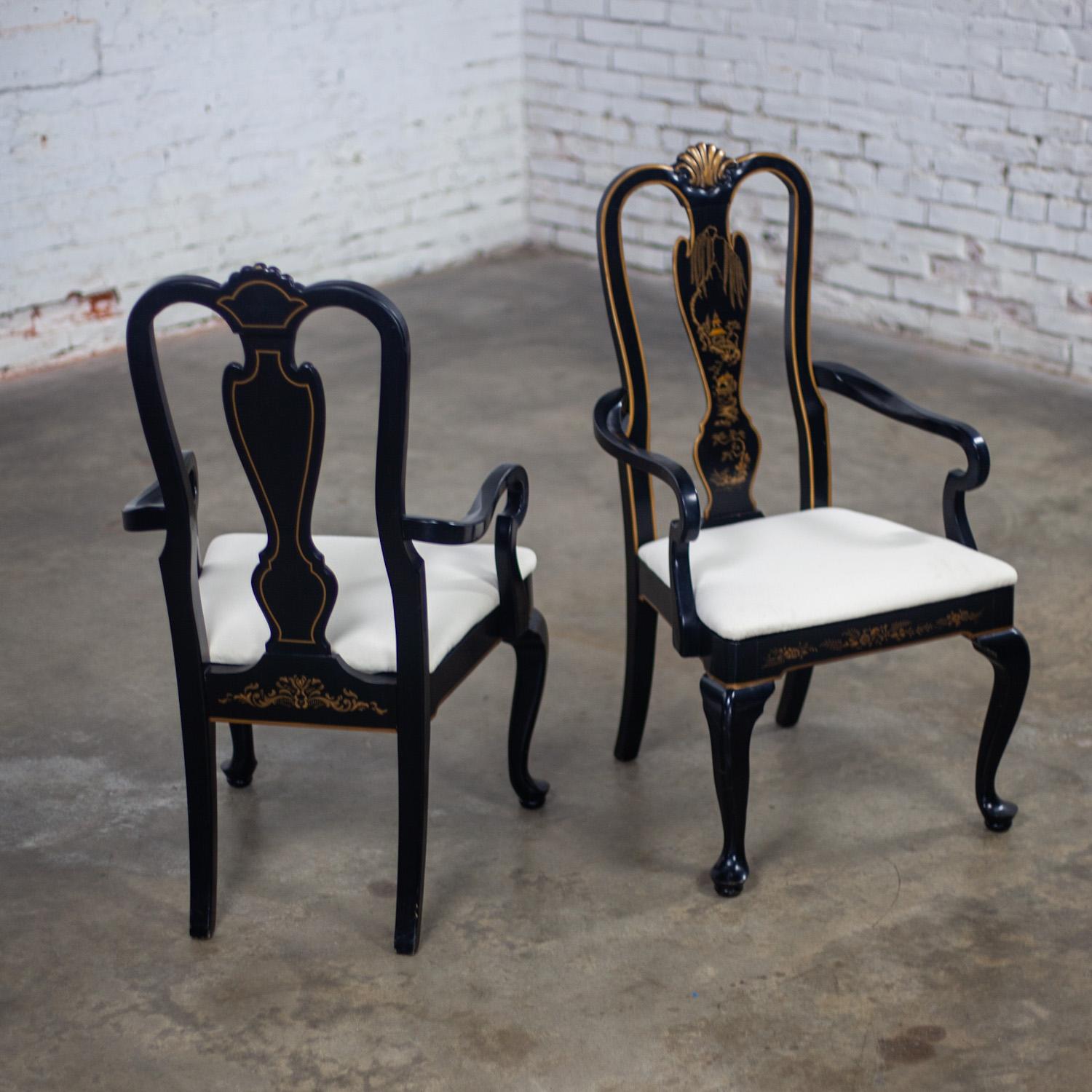 Paar Host & Hostess-Sessel im georgianischen Chinoiserie-Stil mit schwarzen Lackrahmen im Angebot 4