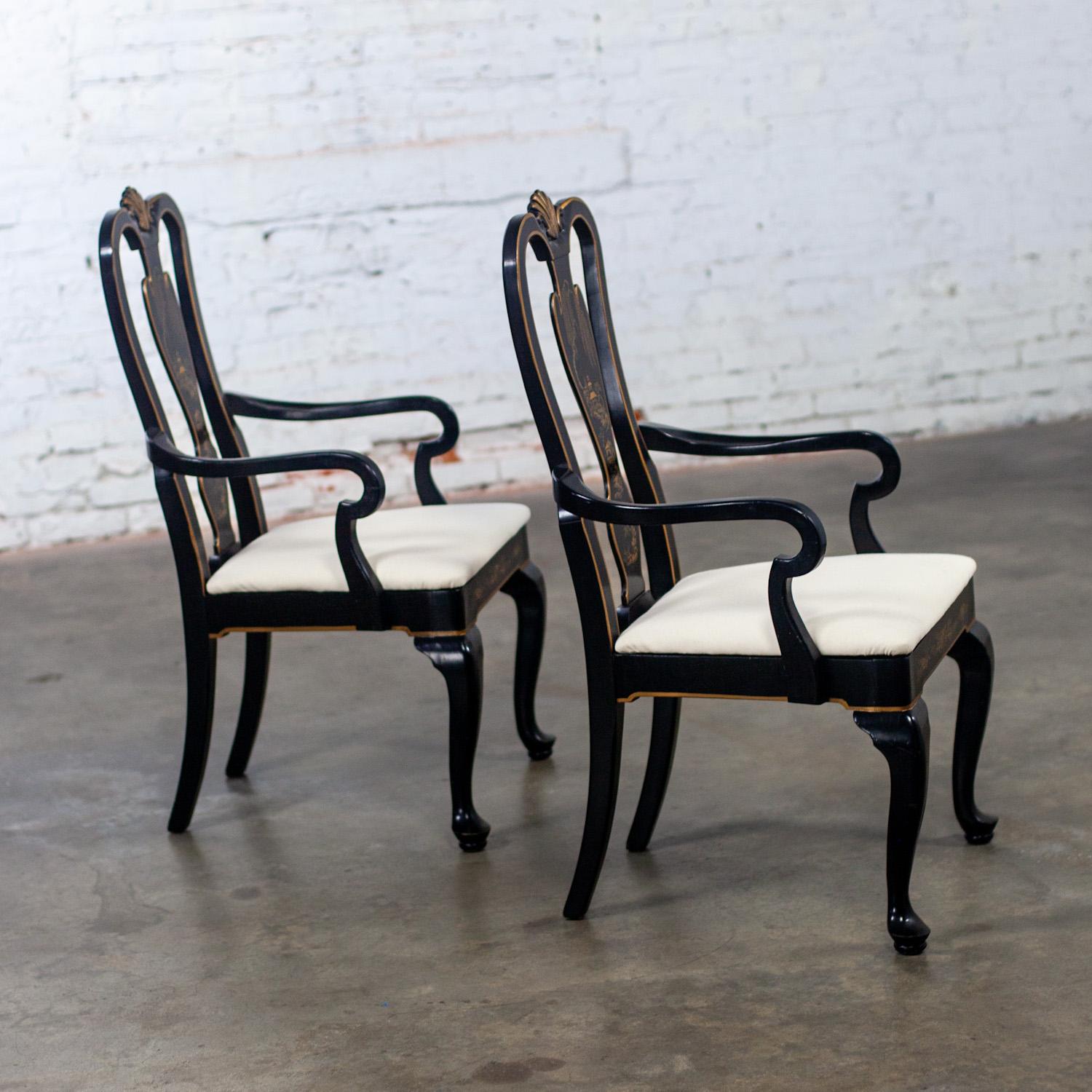 Paar Host & Hostess-Sessel im georgianischen Chinoiserie-Stil mit schwarzen Lackrahmen im Angebot 6