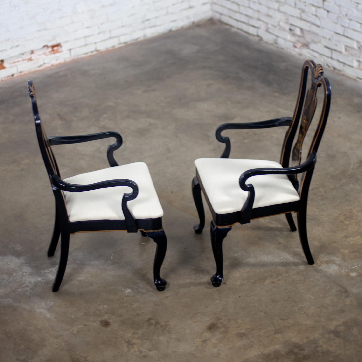 Paar Host & Hostess-Sessel im georgianischen Chinoiserie-Stil mit schwarzen Lackrahmen im Angebot 7