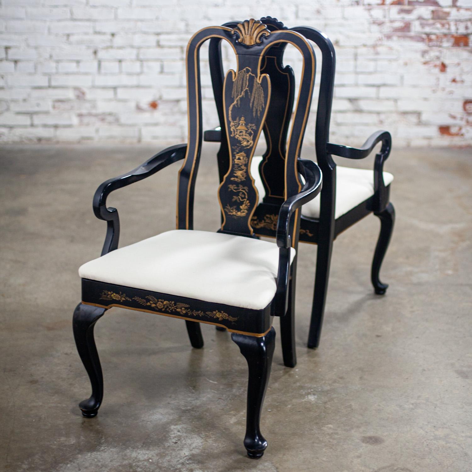 Paar Host & Hostess-Sessel im georgianischen Chinoiserie-Stil mit schwarzen Lackrahmen im Angebot 10