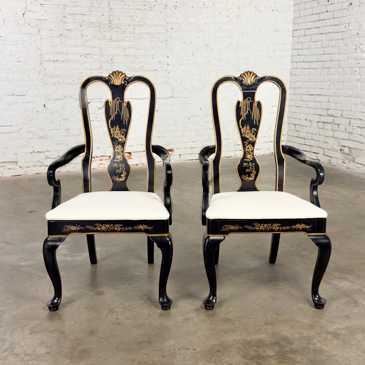 Paar Host & Hostess-Sessel im georgianischen Chinoiserie-Stil mit schwarzen Lackrahmen im Angebot 12