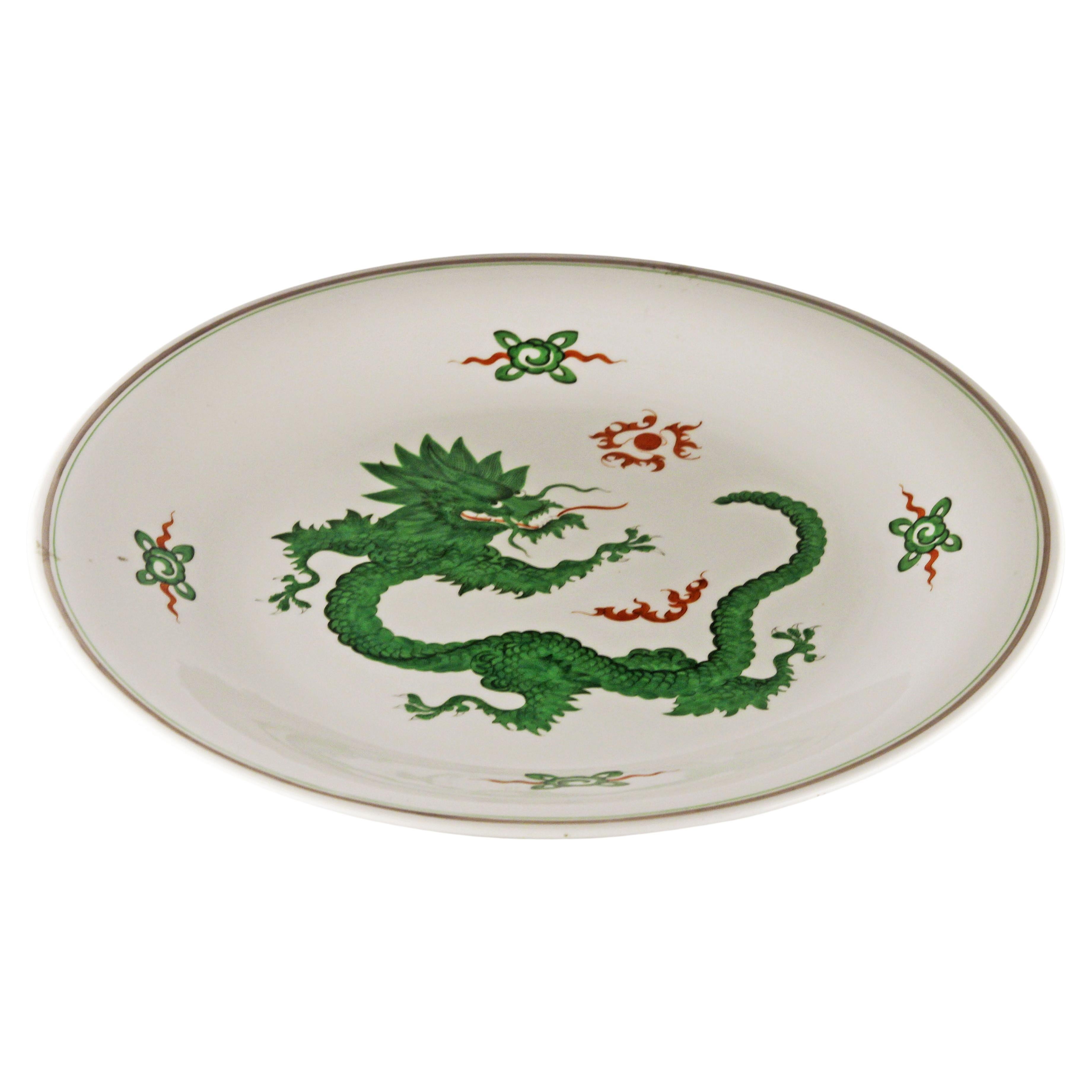 Chinoiserie German Dinner Plate with Painted Ming Dragon by Meissen Porcelain For Sale