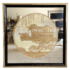 Chinoiserie Gilded Carving and Eglomise Wall Mirror, Marble Boat