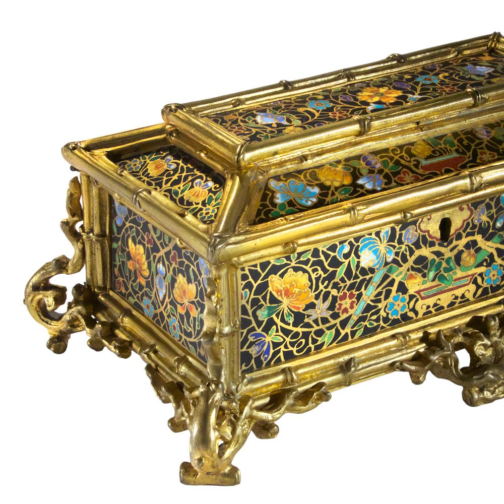 Chinoiserie Gilt Bronze Champlevé Enamel Casket Box In Good Condition For Sale In New York, NY