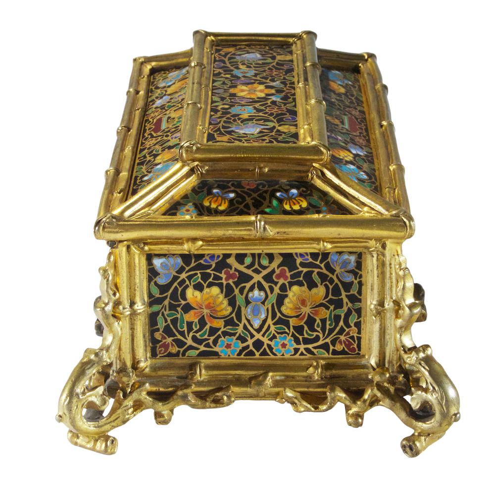 19th Century Chinoiserie Gilt Bronze Champlevé Enamel Casket Box For Sale