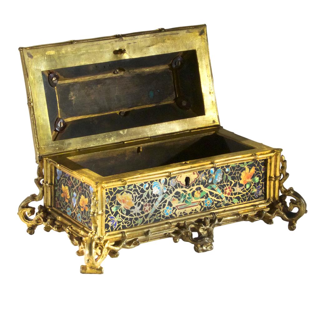 Chinoiserie Gilt Bronze Champlevé Enamel Casket Box For Sale 1