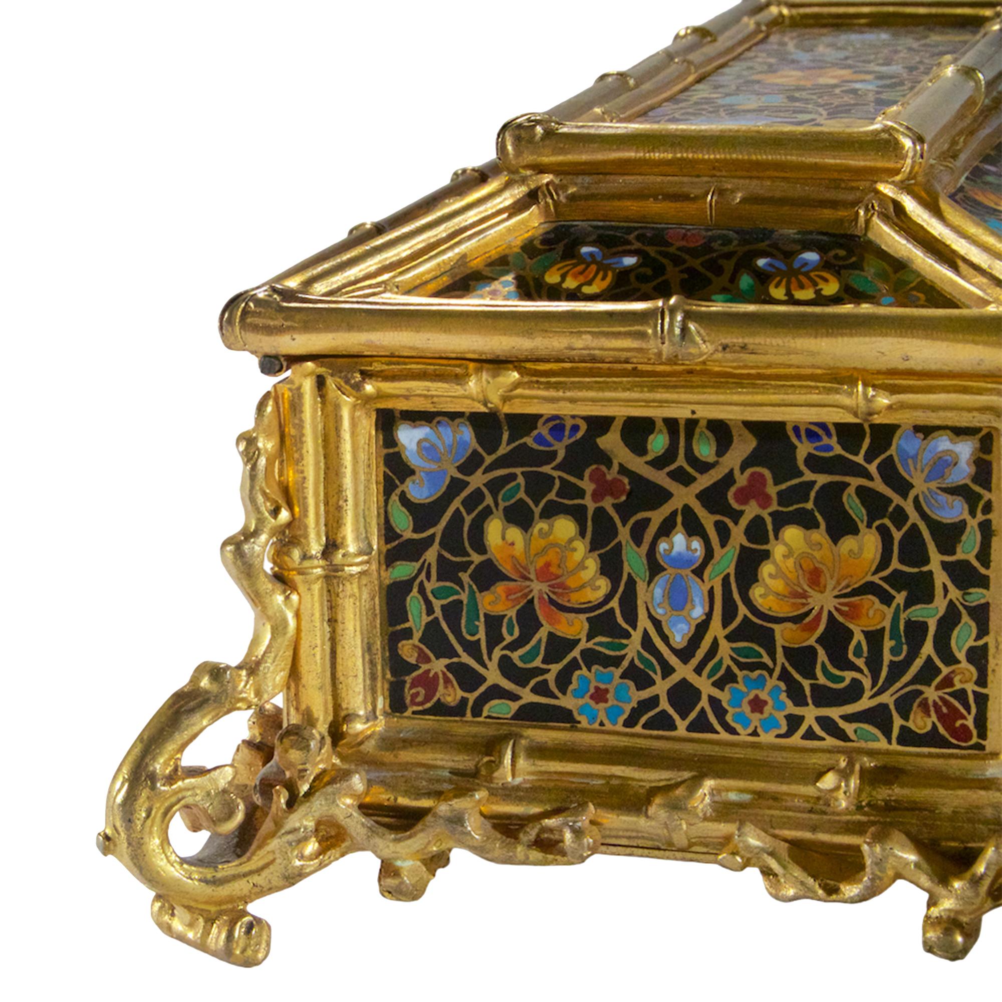 Chinoiserie Gilt Bronze Champlevé Enamel Casket Box For Sale 2