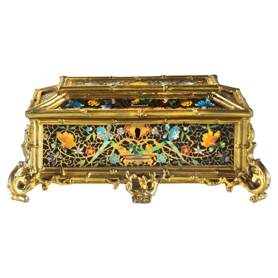 Chinoiserie Gilt Bronze Champlevé Enamel Casket Box For Sale