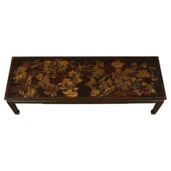 Chinoiserie Gilt Decorated Chocolate Brown Coffee Table With Glass Top