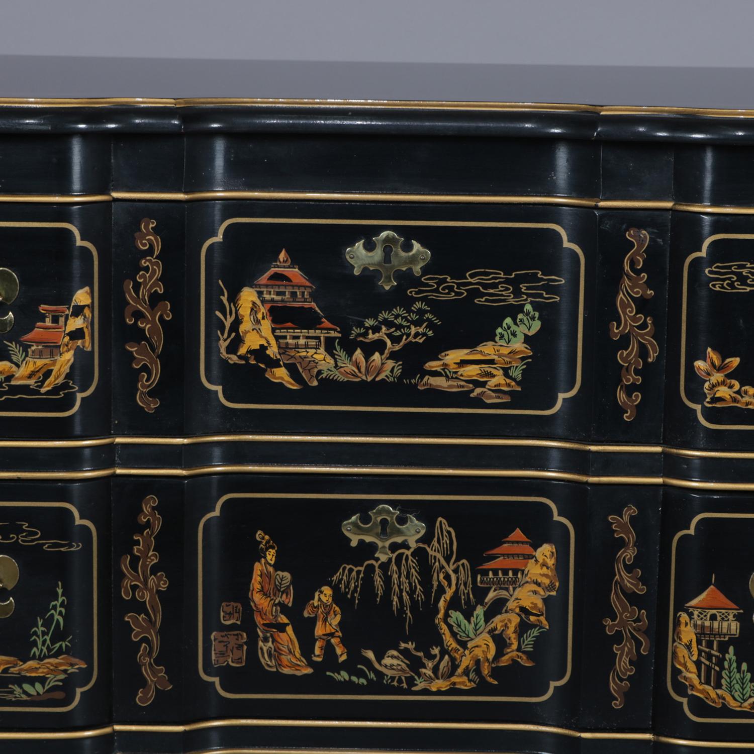 Chinoiserie Gilt Decorated Et Cetera Serpentine 3-Drawer Chest by Drexel 1
