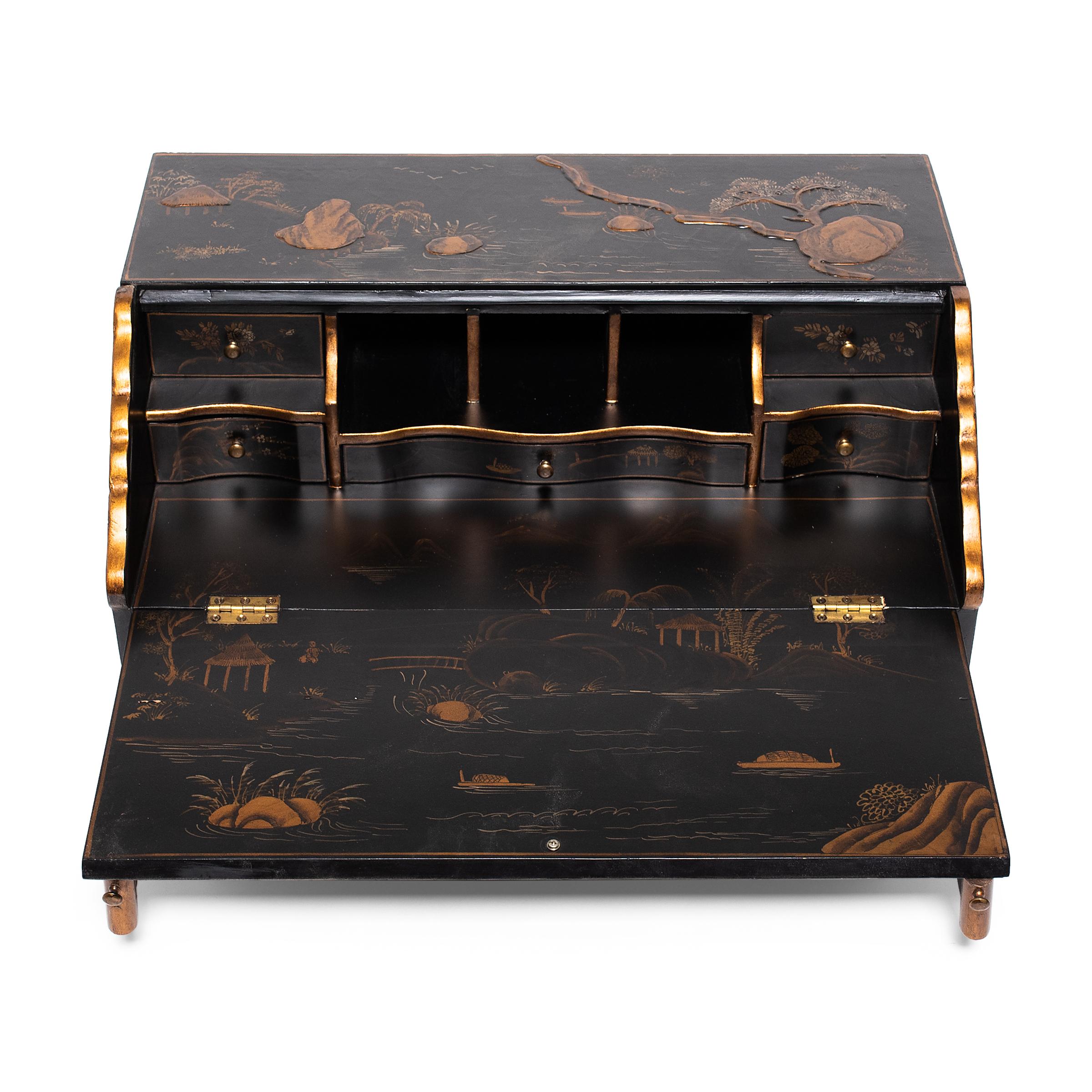 Painted Chinoiserie Gilt Lacquer Table Secretaire For Sale