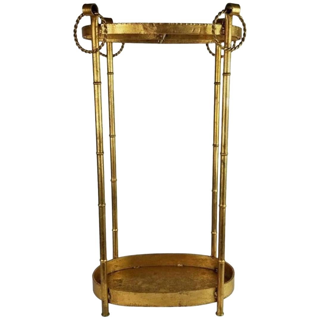 Chinoiserie Gilt Metal Faux Bamboo Umbrella Stand