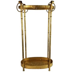 Chinoiserie Gilt Metal Faux Bamboo Umbrella Stand