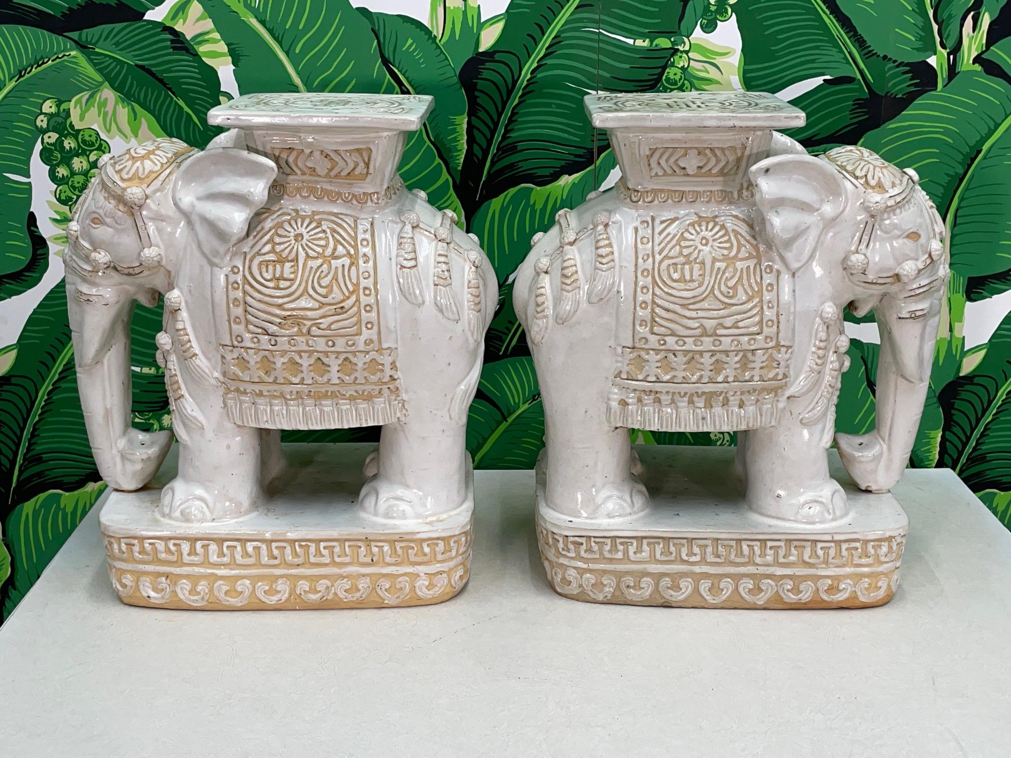 20th Century Chinoiserie Glazed Terracotta Large Elephant Garden Stools