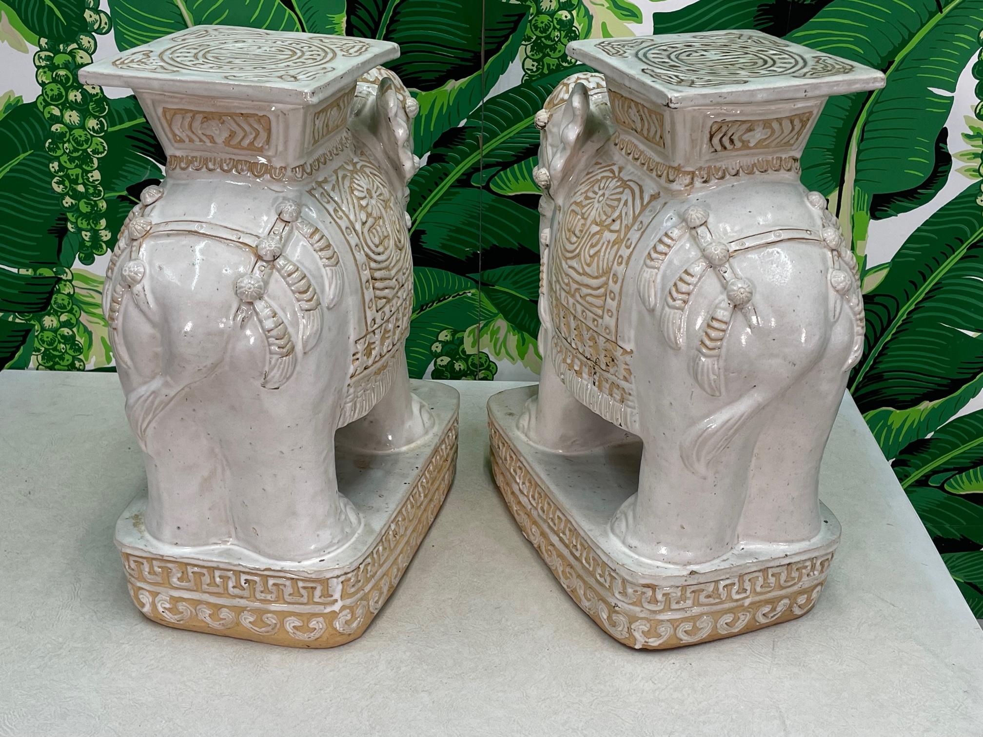 Chinoiserie Glazed Terracotta Large Elephant Garden Stools 1