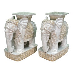 Chinoiserie Glazed Terracotta Large Elephant Garden Stools