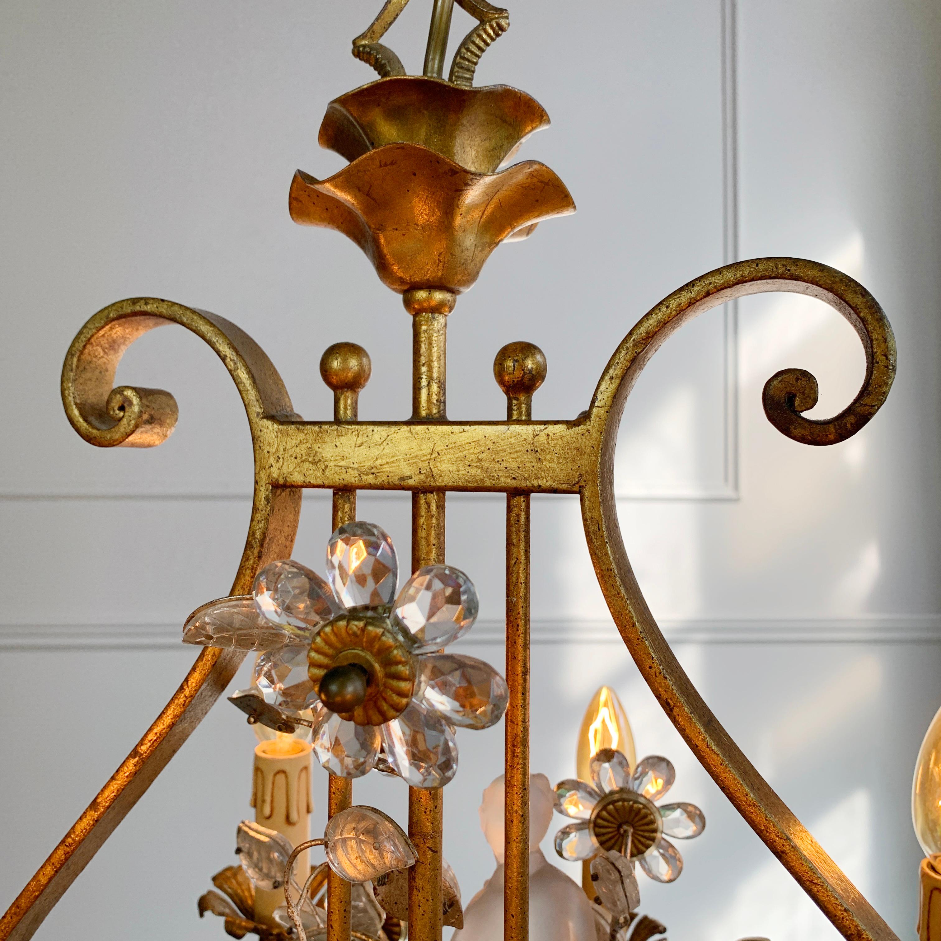 Lampadario Chinoiserie in cristallo dorato Banci Firenze Italia in vendita 4