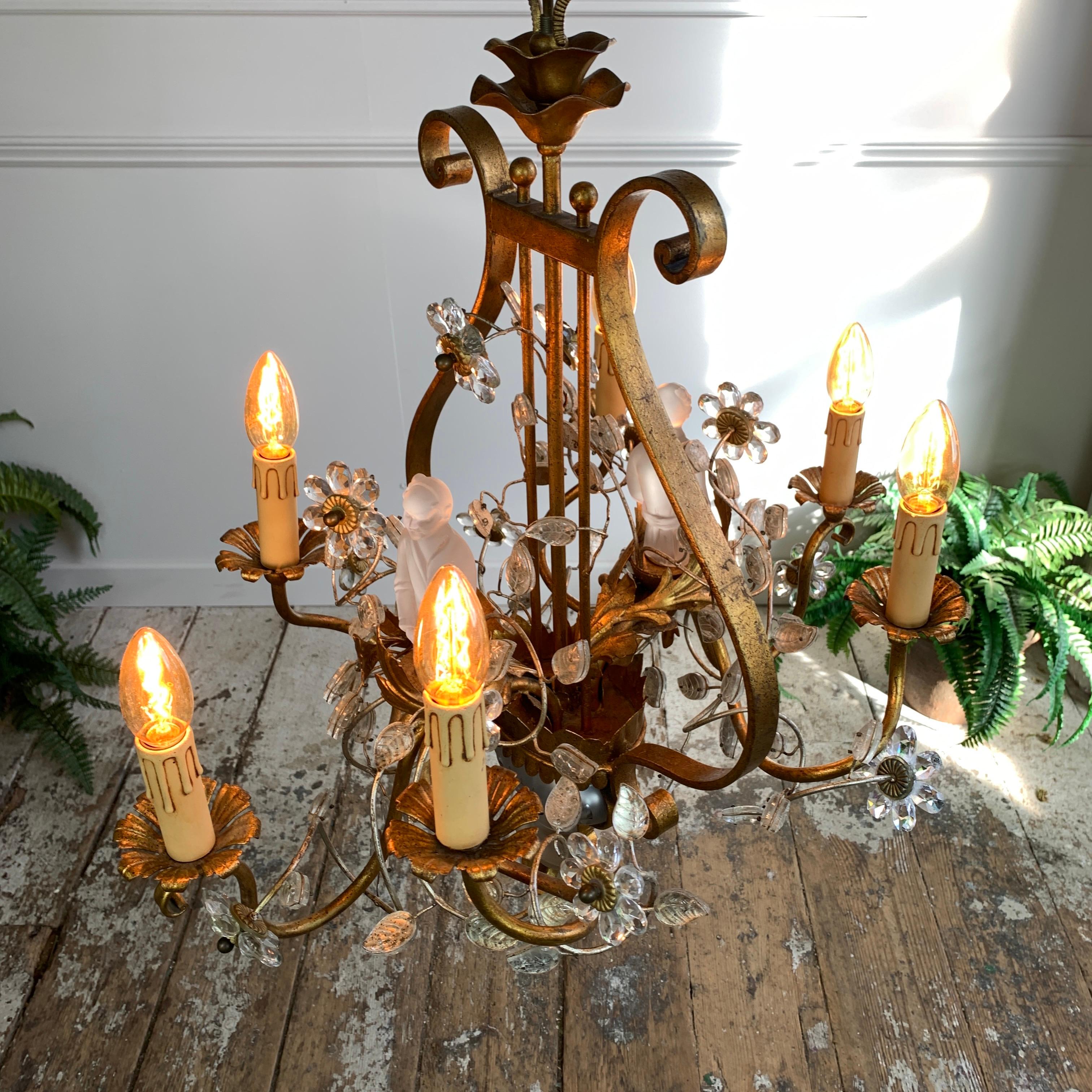 Lampadario Chinoiserie in cristallo dorato Banci Firenze Italia in vendita 6