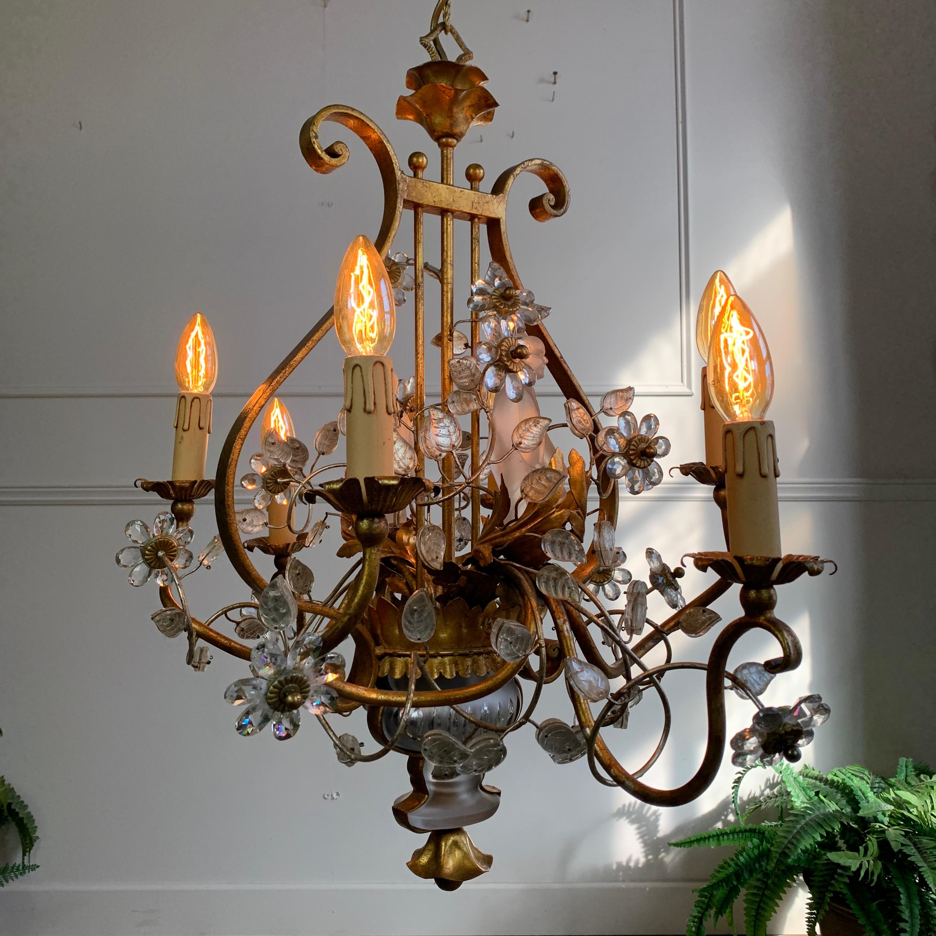 Lampadario Chinoiserie in cristallo dorato Banci Firenze Italia in vendita 10