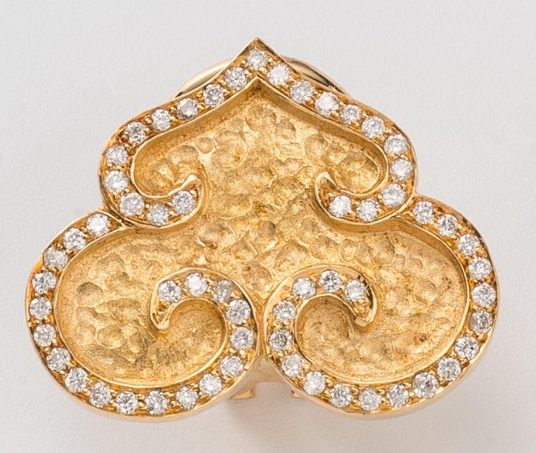 Chinoiserie Gold Earrings with Diamonds For Sale at 1stDibs