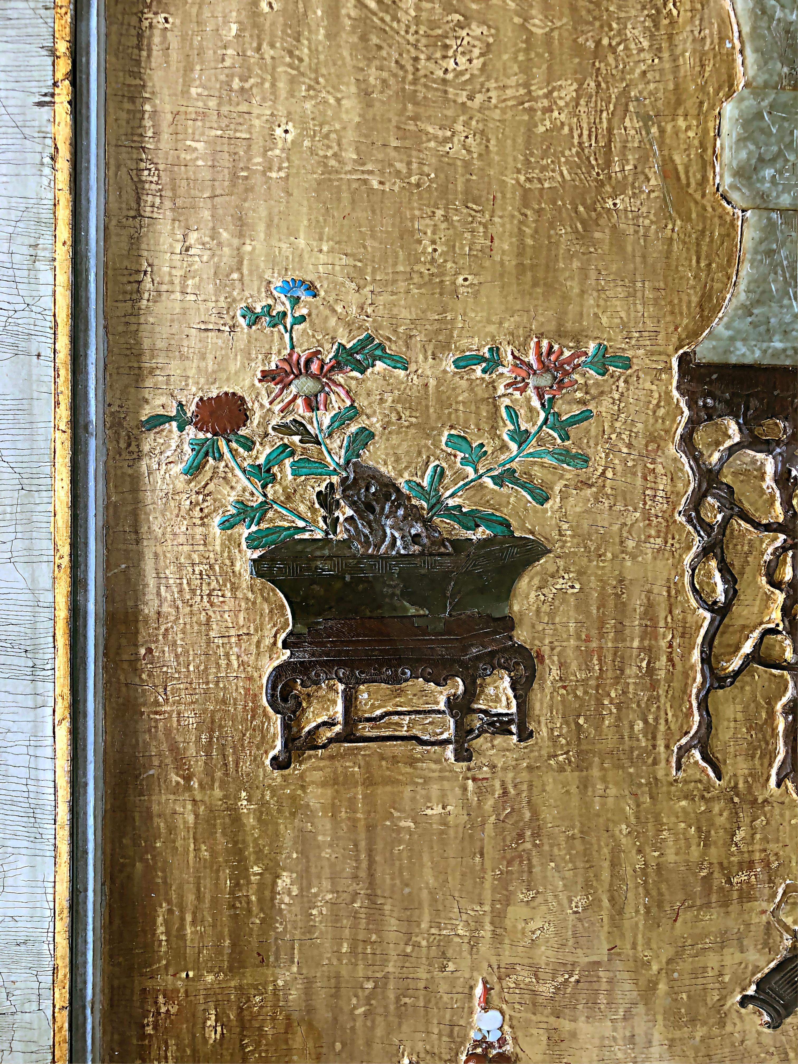 Chinoiserie Gold Leaf Hardstone Decorated Coffee Table from a Screen Panel 4
