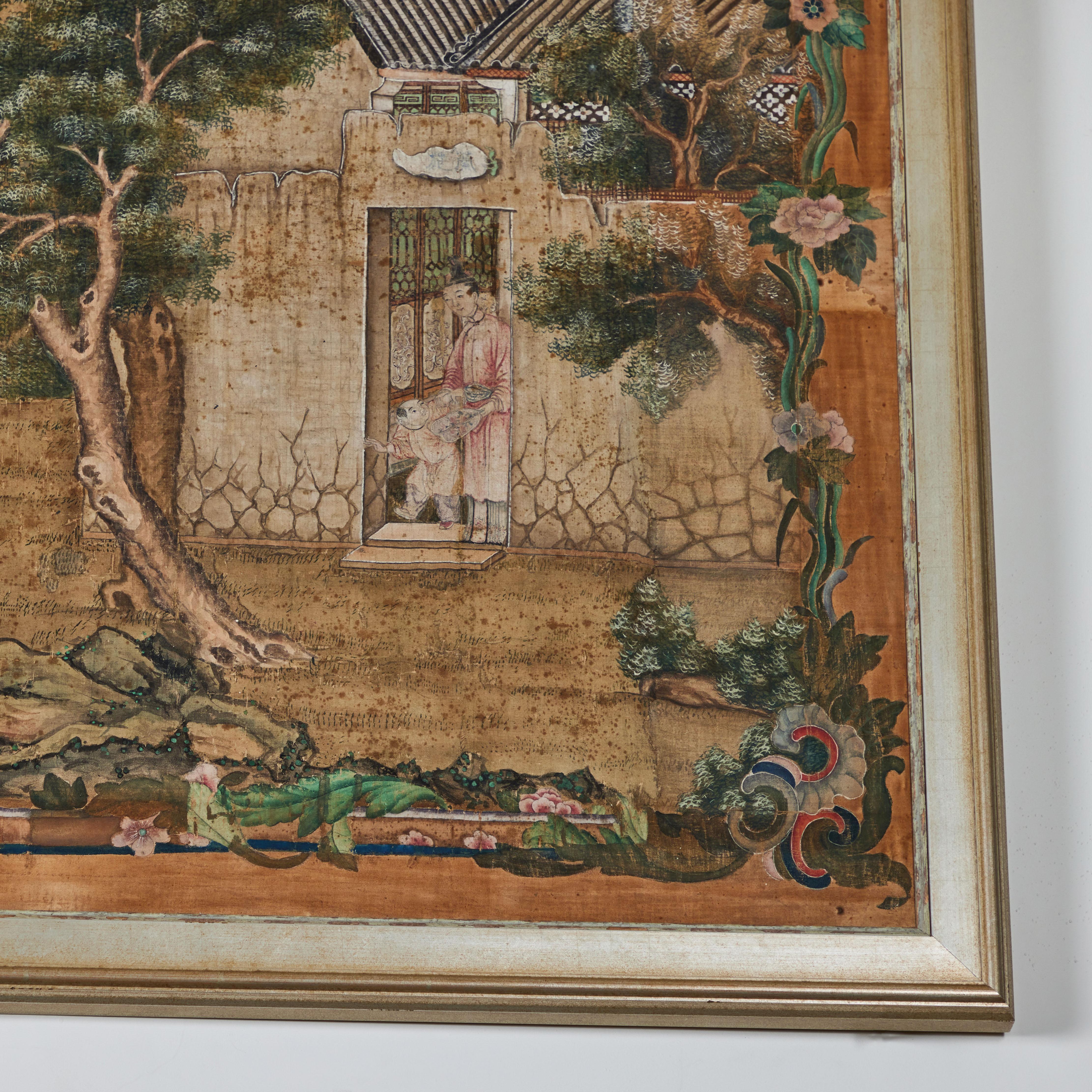 19th Century Chinoiserie Gouache on Silk Painting For Sale
