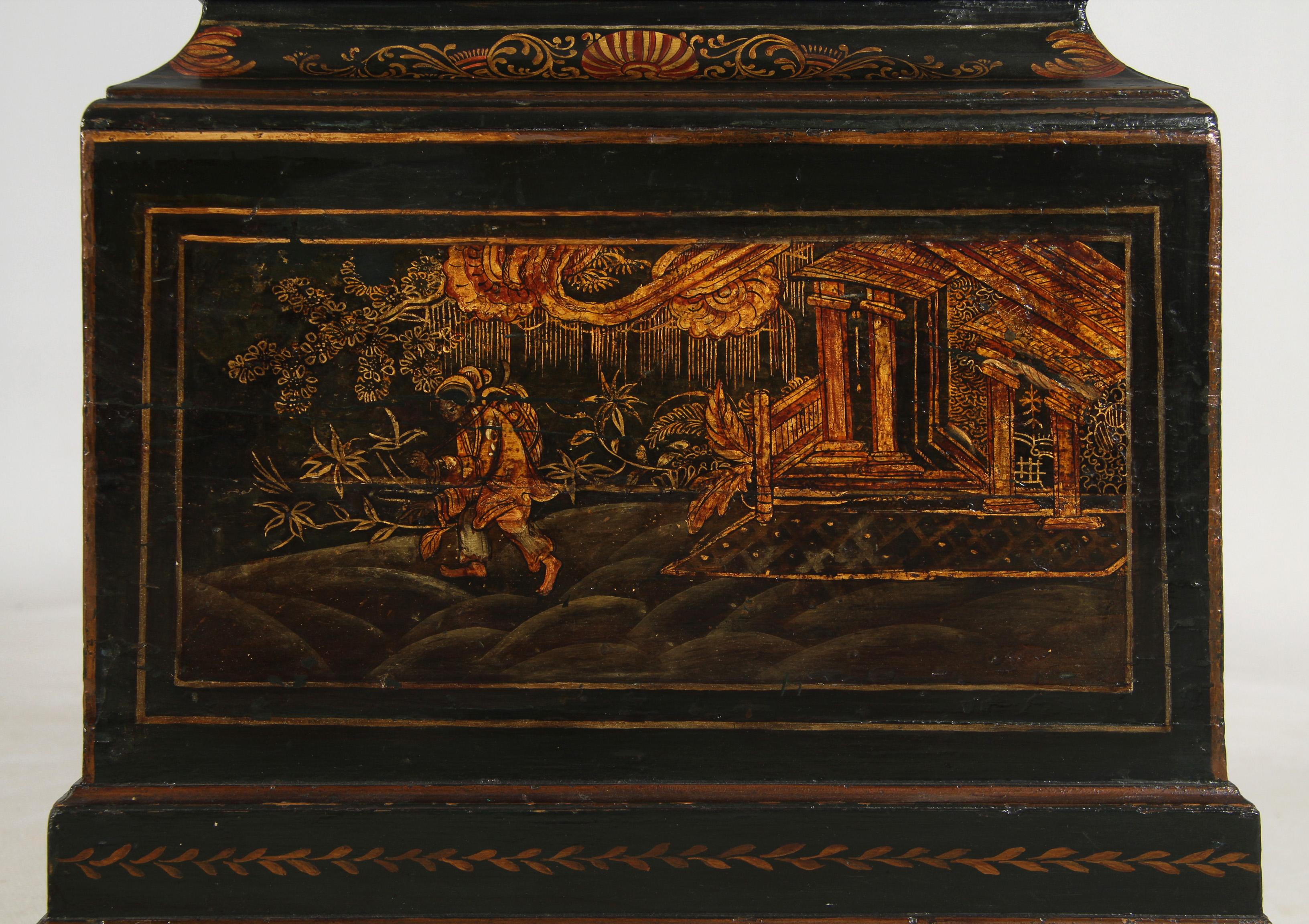 Oak Chinoiserie Grandfather Clock, England, London, Mid-18th Century, Longcase Clock For Sale