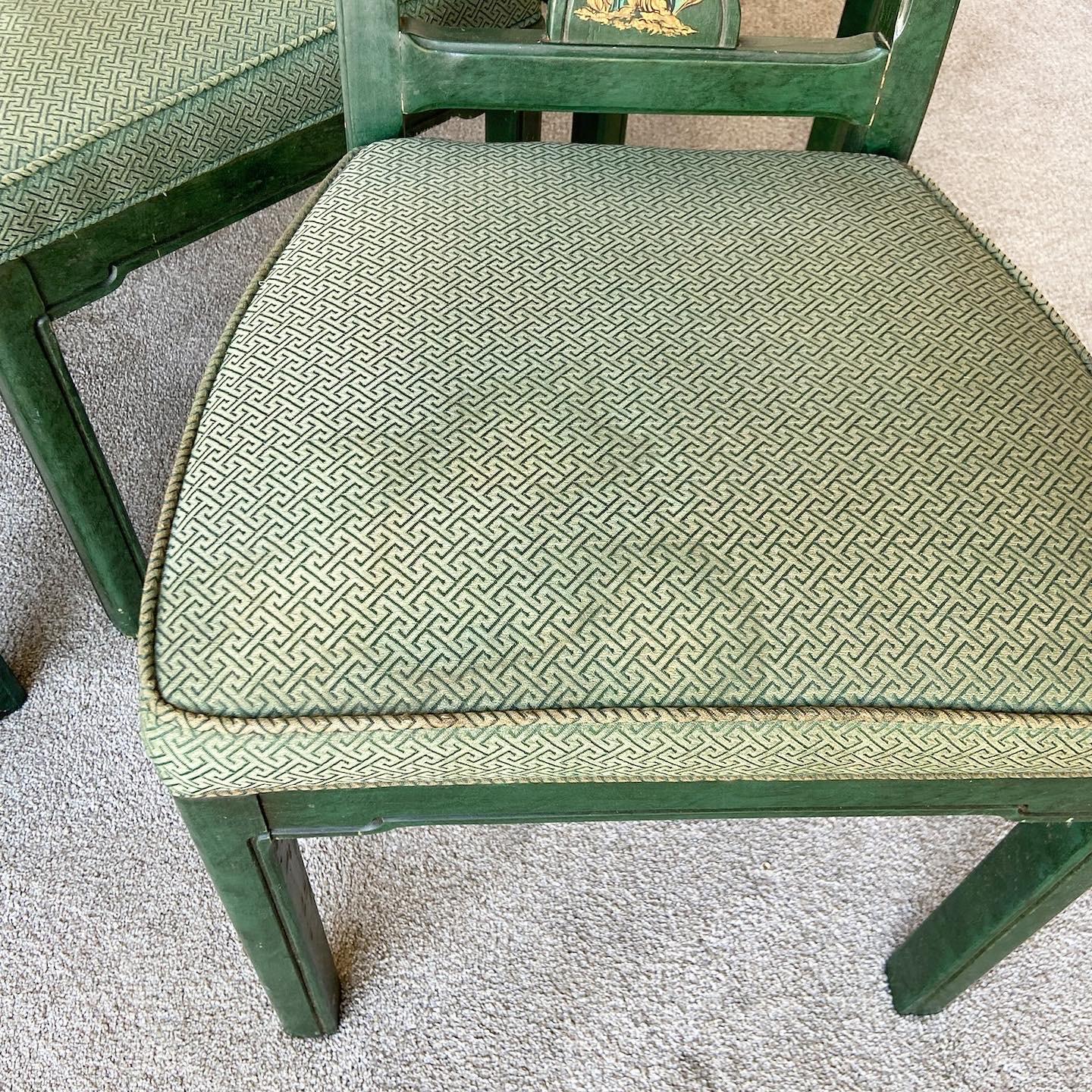 Late 20th Century Chinoiserie Green Wooden Dining Chairs by Thomasville