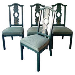 Chinoiserie Green Wooden Dining Chairs by Thomasville
