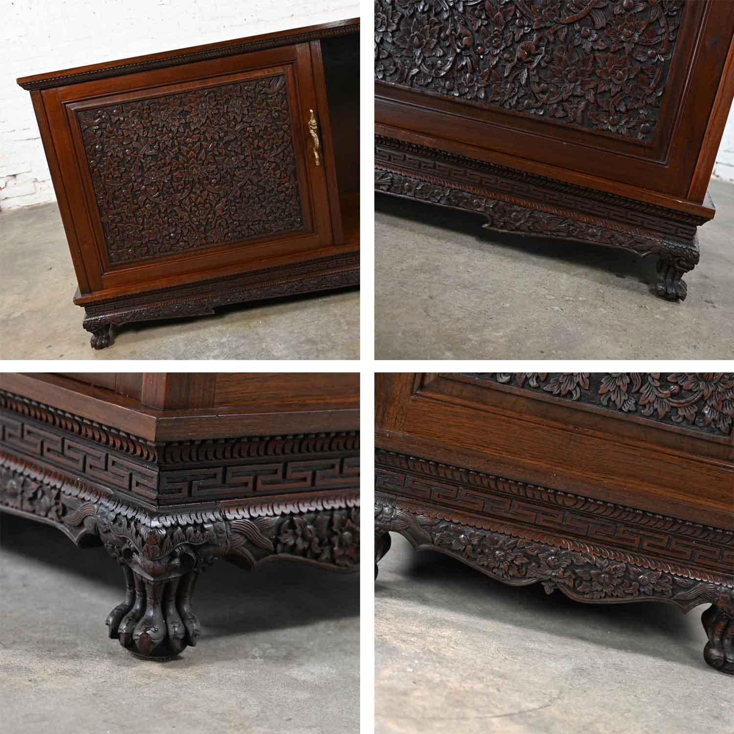 Chinoiserie Hand Carved Rosewood Credenza Buffet Cabinet from Bangkok Thailand 12