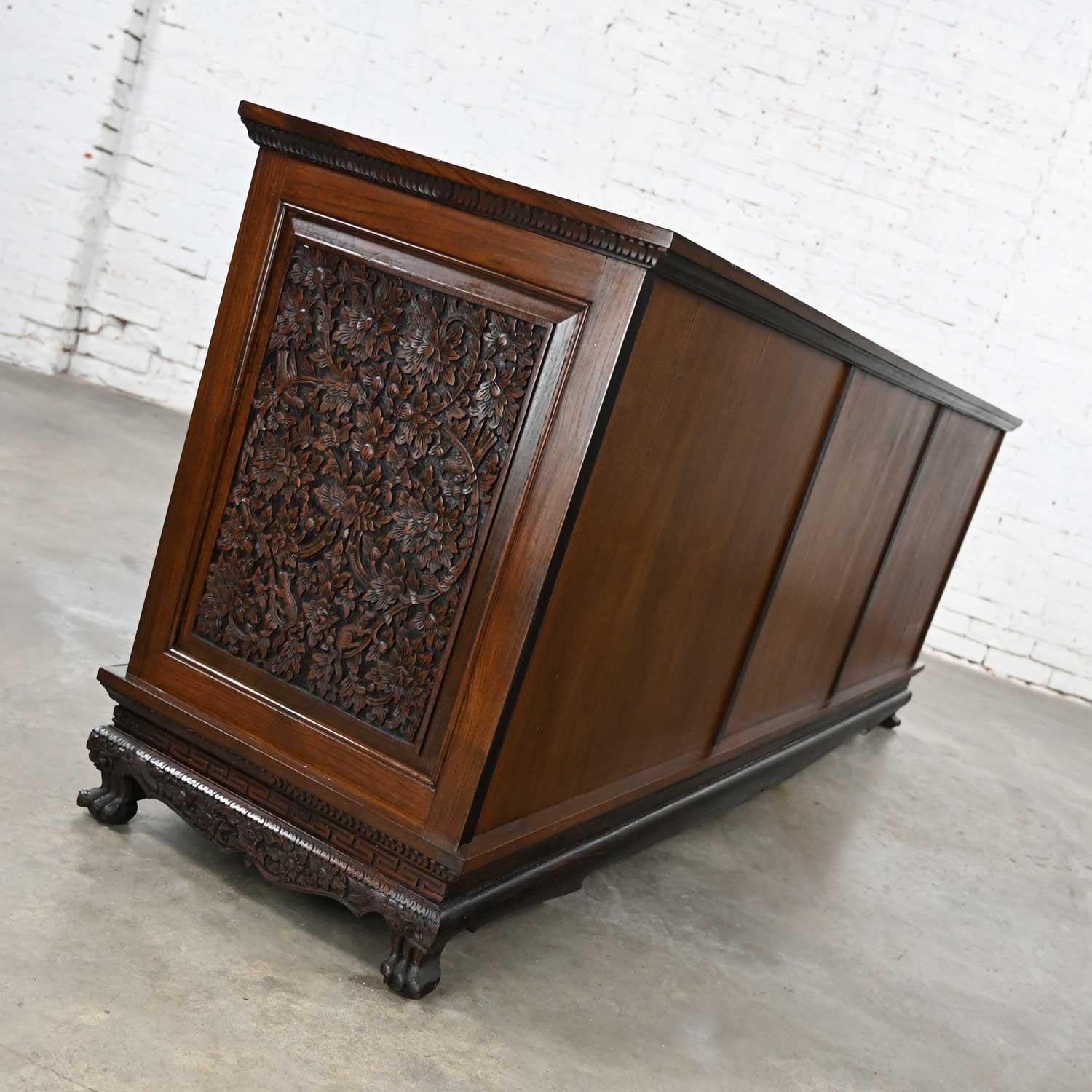 Chinoiserie Hand Carved Rosewood Credenza Buffet Cabinet from Bangkok Thailand 2