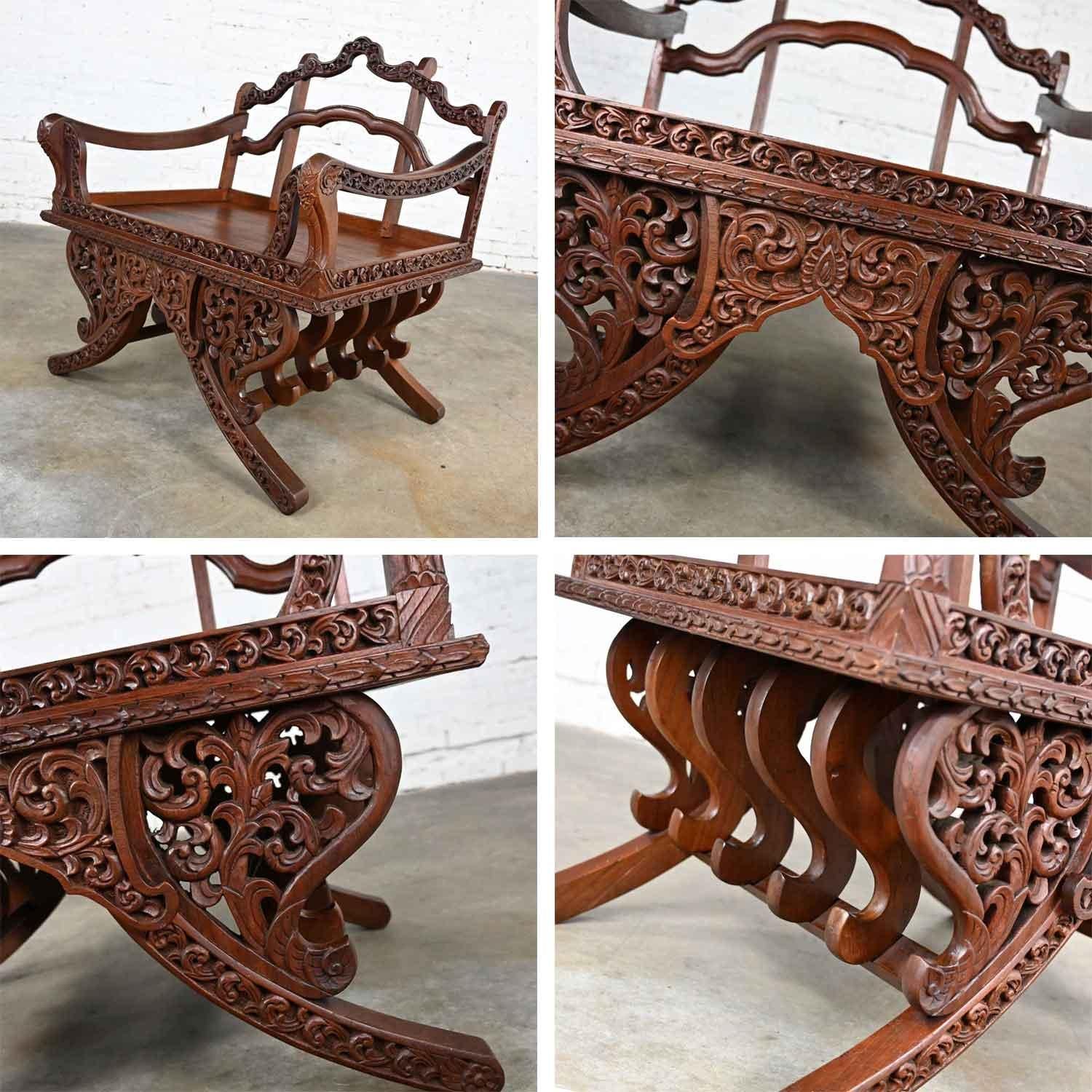 Chinoiserie Hand Carved Rosewood Howdah Elephant Saddle Chair Bangkok Thailand For Sale 5