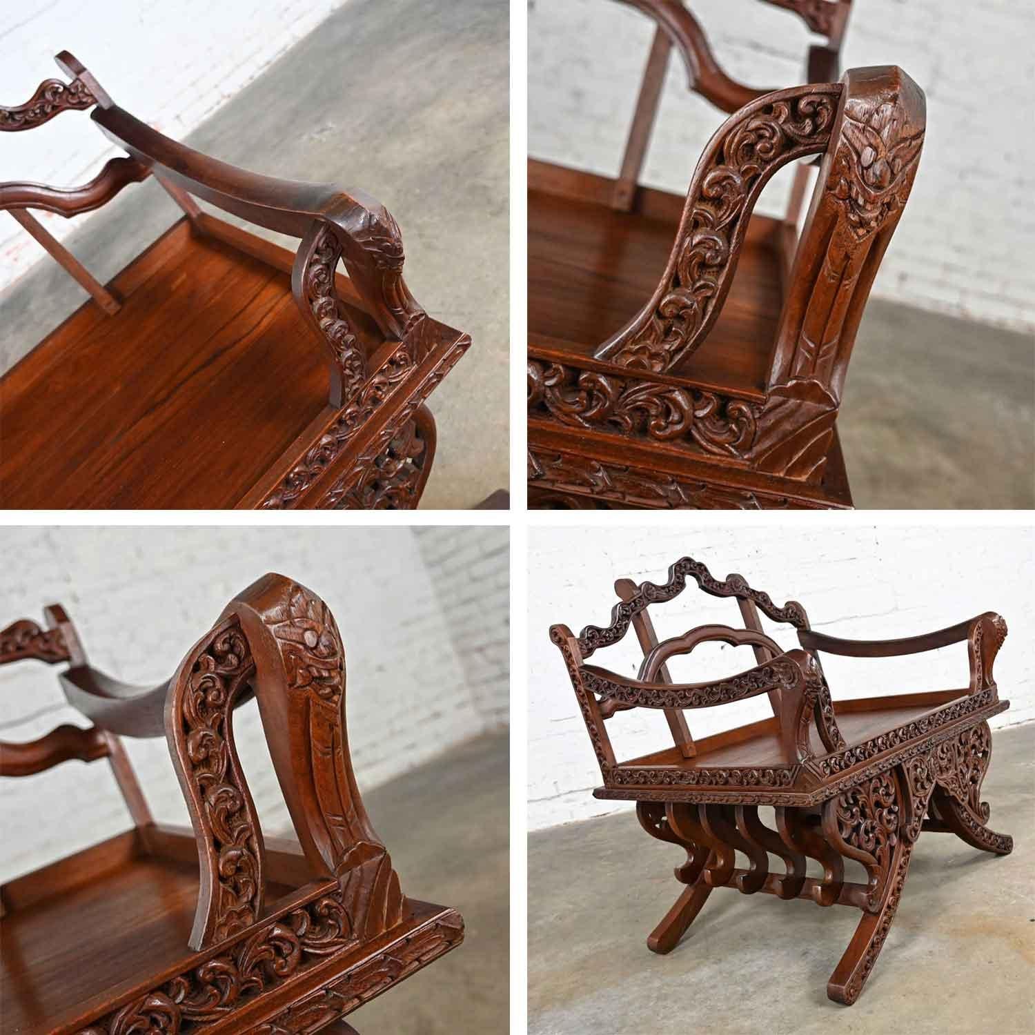 Chinoiserie Hand Carved Rosewood Howdah Elephant Saddle Chair Bangkok Thailand For Sale 6