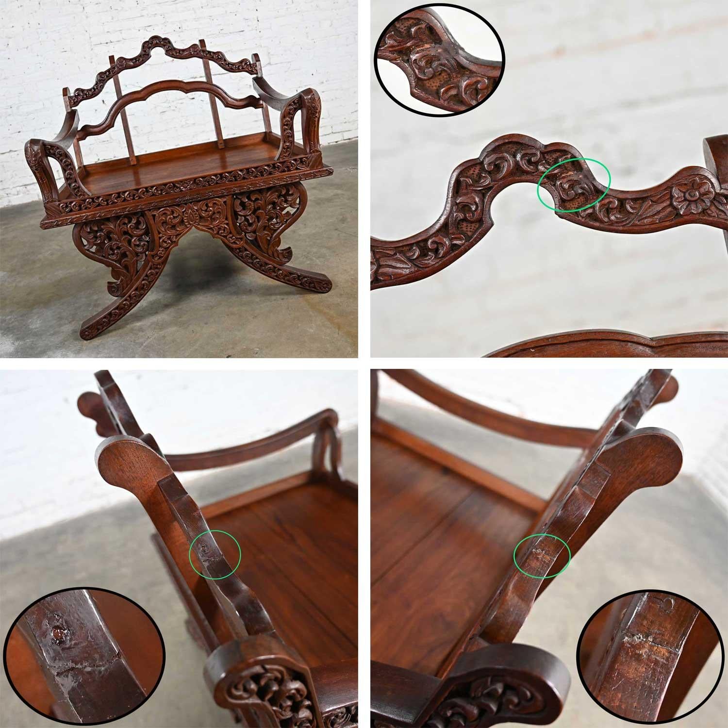 Chinoiserie Hand Carved Rosewood Howdah Elephant Saddle Chair Bangkok Thailand For Sale 7