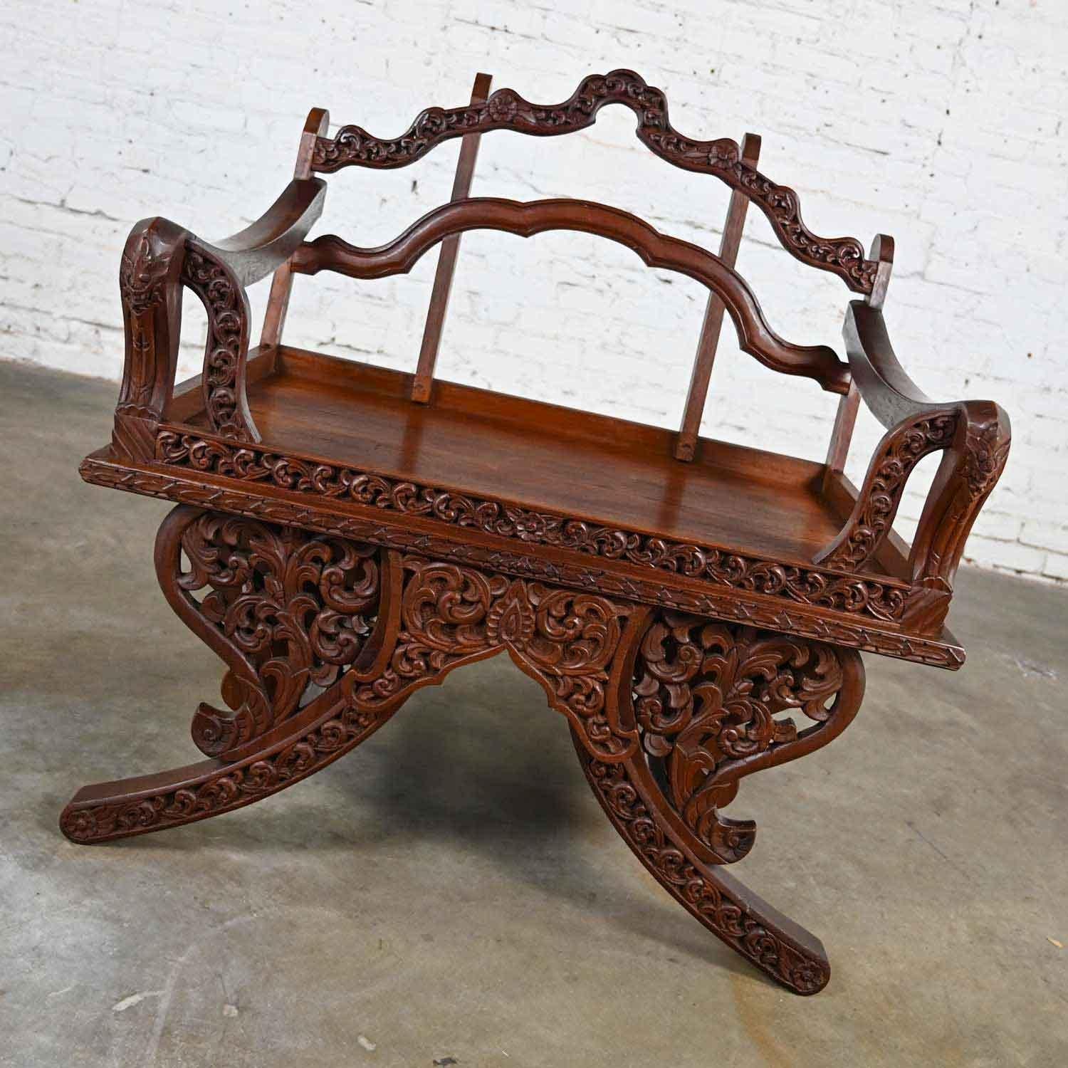 Chinoiserie Hand Carved Rosewood Howdah Elephant Saddle Chair Bangkok Thailand For Sale 8