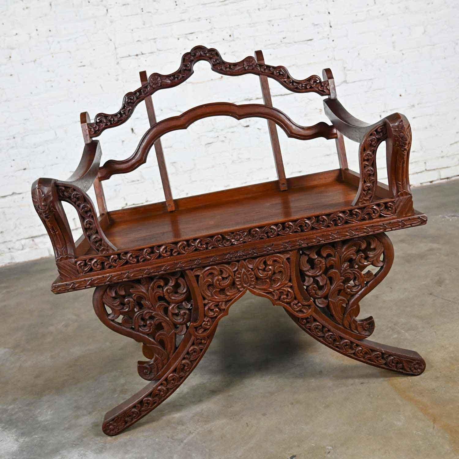 Chinoiserie Hand Carved Rosewood Howdah Elephant Saddle Chair Bangkok Thailand For Sale 9