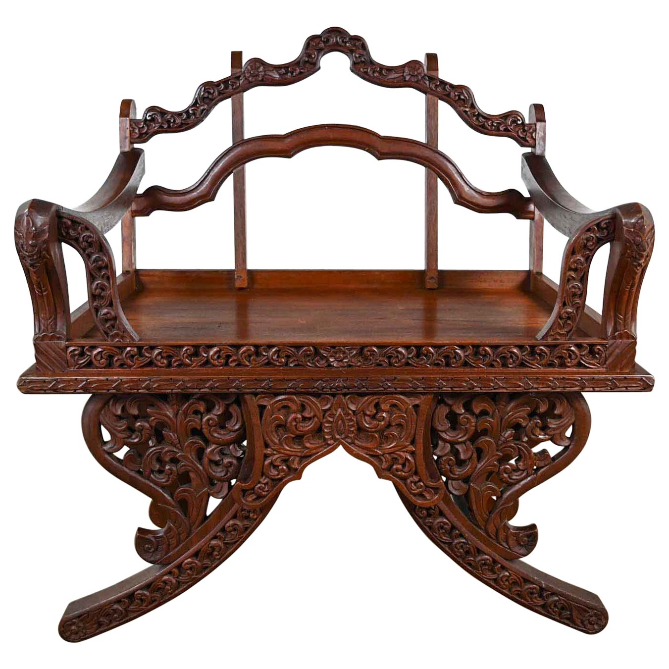 Chaise de selle éléphant Howdah en bois de rose sculptée à la main, Bangkok, Thaïlande