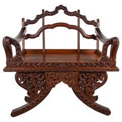 Chaise de selle éléphant Howdah en bois de rose sculptée à la main, Bangkok, Thaïlande