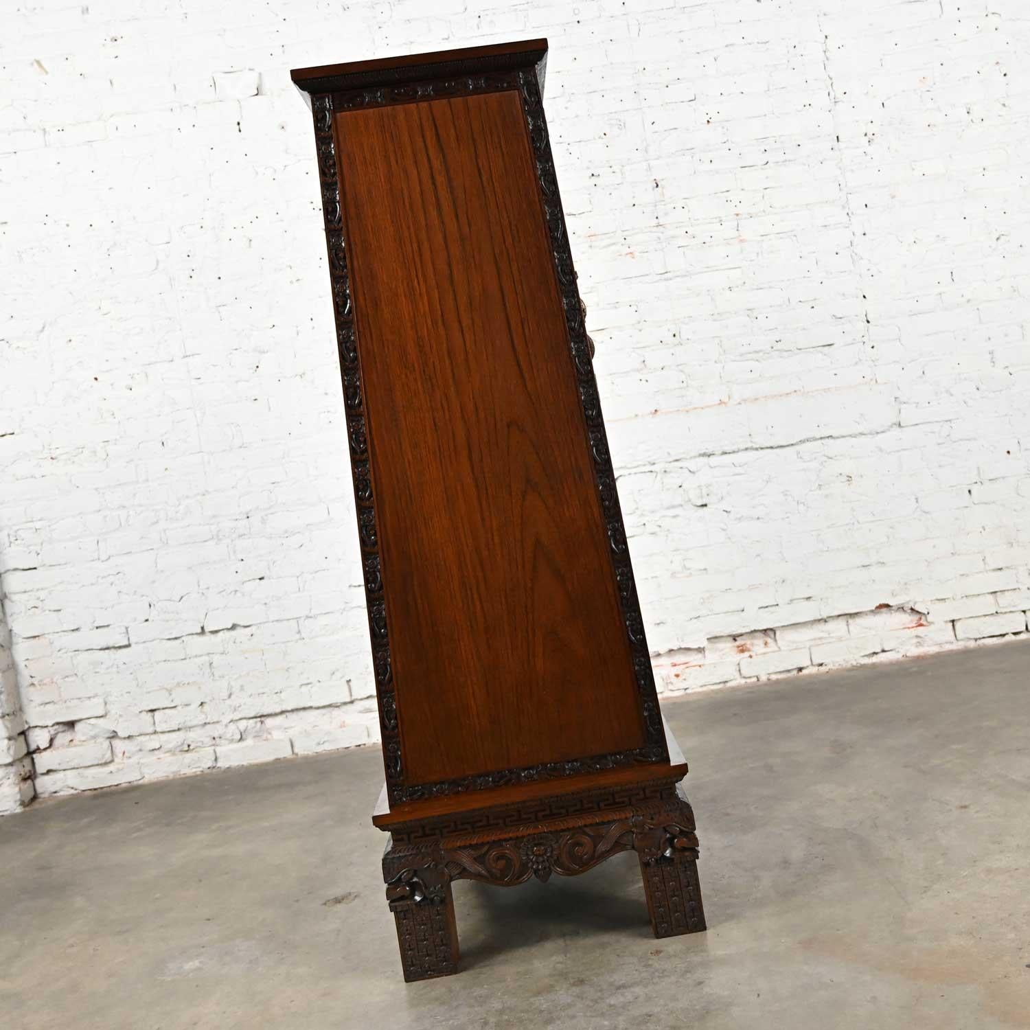 Chinoiserie Hand Carved Rosewood Trapezoid Armoire Cabinet from Bangkok Thailand For Sale 1