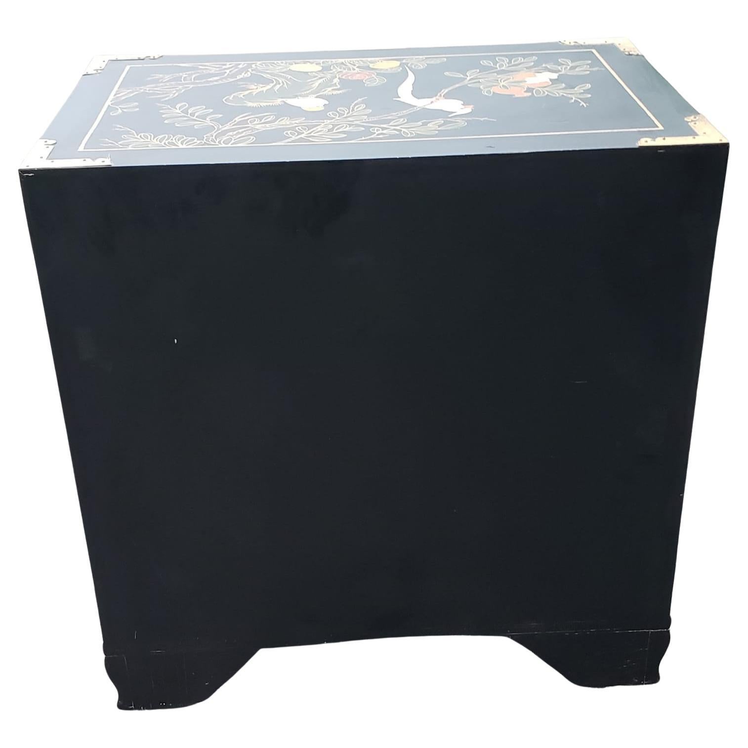 20th Century Chinoiserie Hand Painted Black Lacquered Cabinet