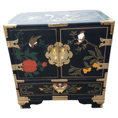 Chinoiserie Hand Painted Black Lacquered Cabinet