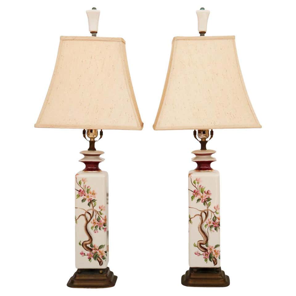 Chinoiserie Hand Painted Ceramic Table Lamps, a Pair For Sale at 1stDibs