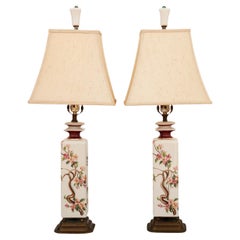 Chinoiserie Hand Painted Ceramic Table Lamps, a Pair