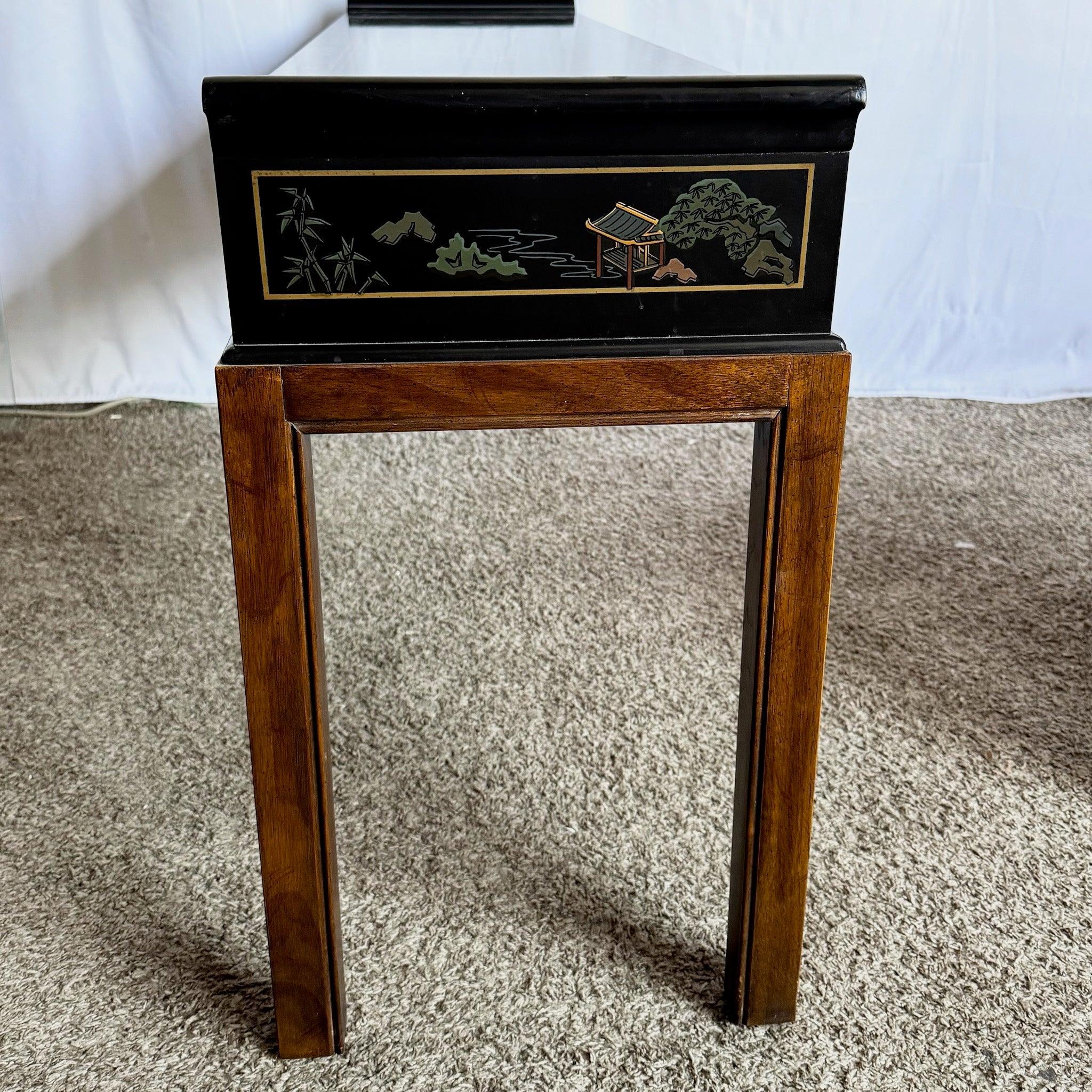 American Chinoiserie Hand Painted Console Table/Desk With Low Stool by Drexel For Sale