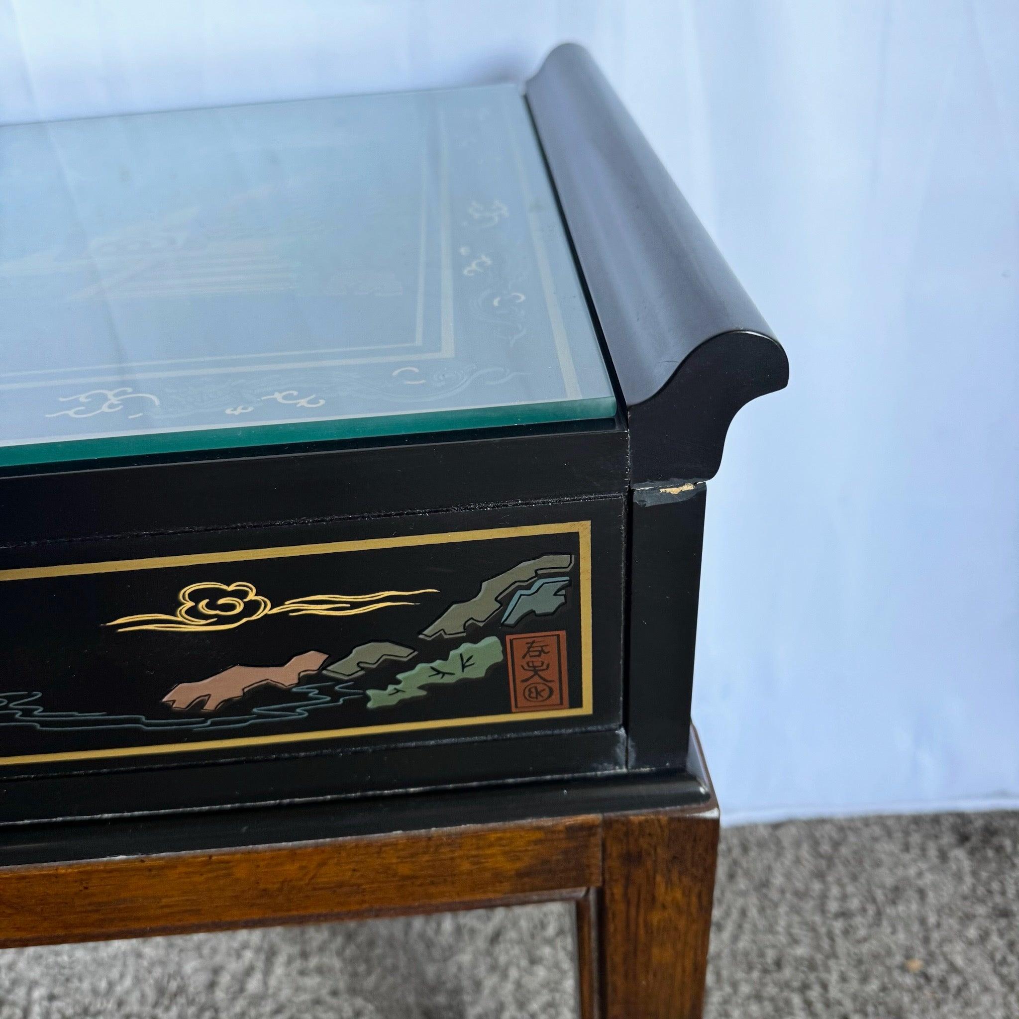 Chinoiserie Hand Painted Console Table/Desk With Low Stool by Drexel For Sale 2