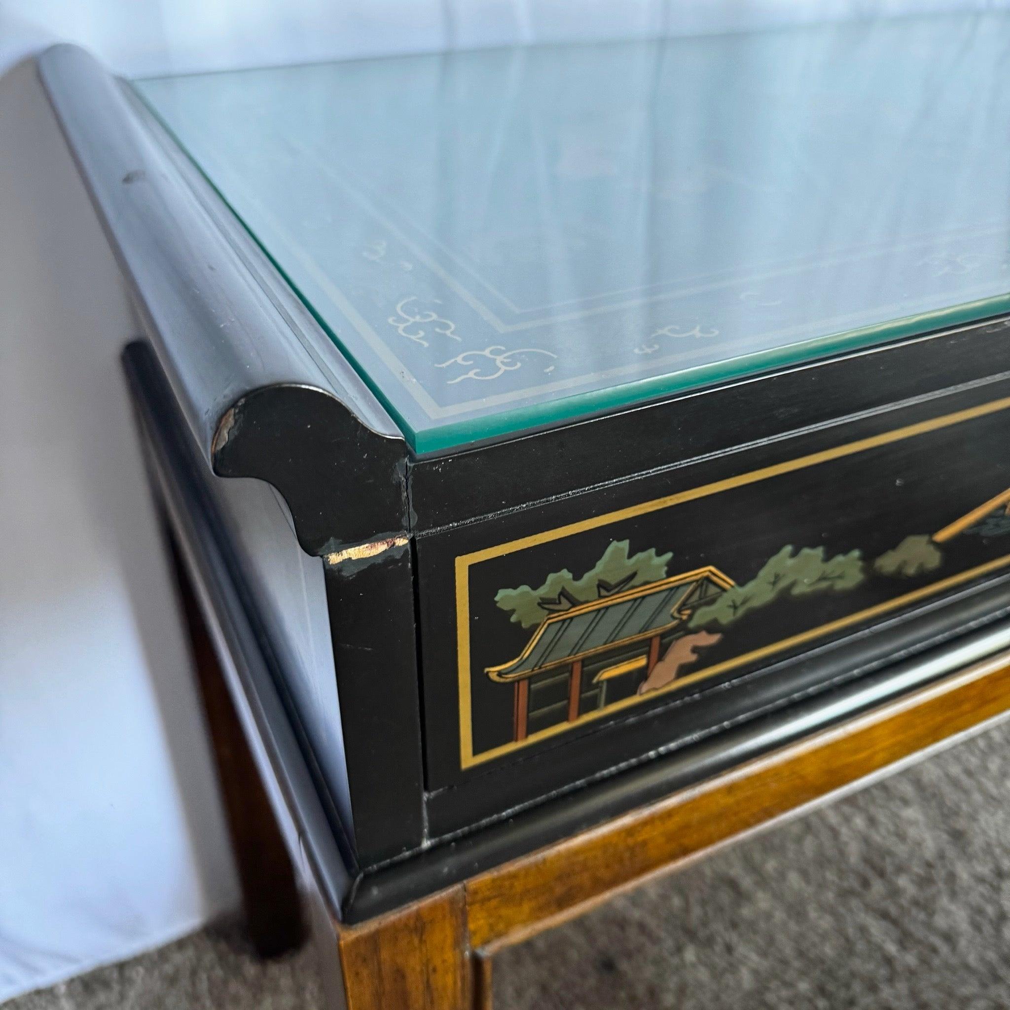 Chinoiserie Hand Painted Console Table/Desk With Low Stool by Drexel For Sale 3