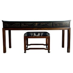 Chinoiserie Hand Painted Console Table/Desk With Low Stool by Drexel