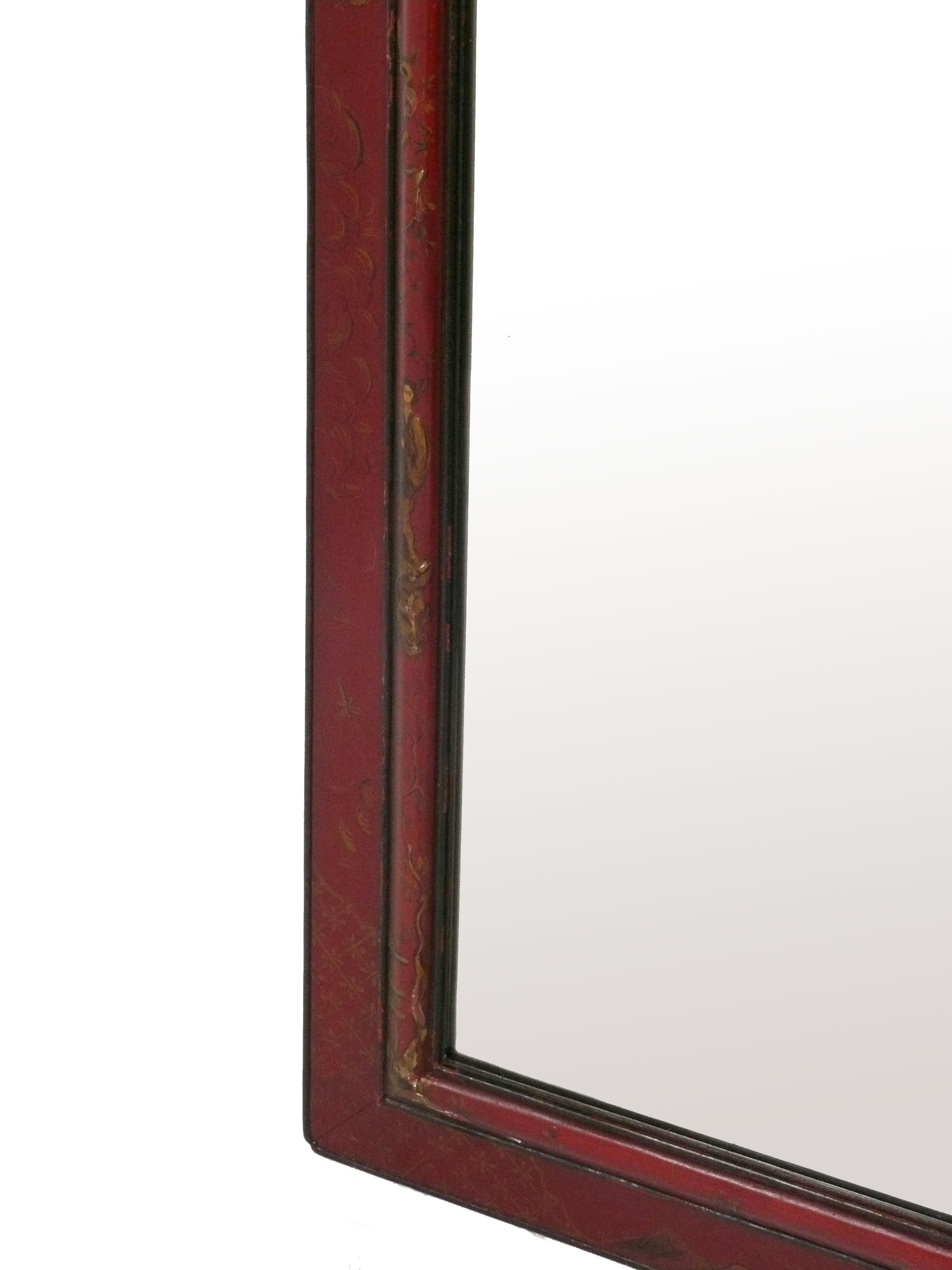 Chinoiseries Chinoiserie Miroir peint à la main Couleur rouge profond 47