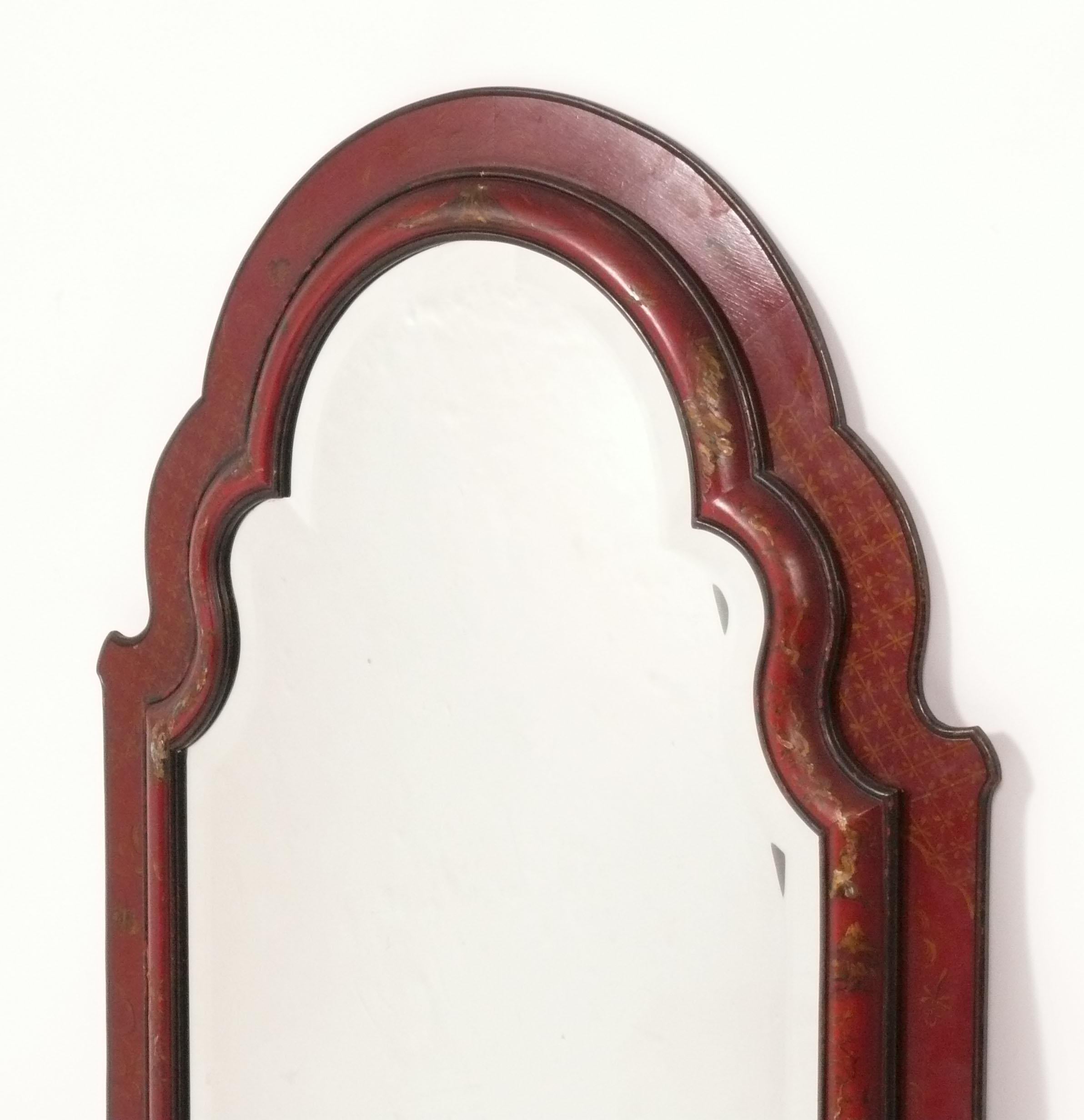 Américain Chinoiserie Miroir peint à la main Couleur rouge profond 47